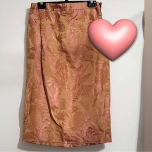 Vntg James Coviello Silk Skirt palms & pineapples pink and gold Sz.4